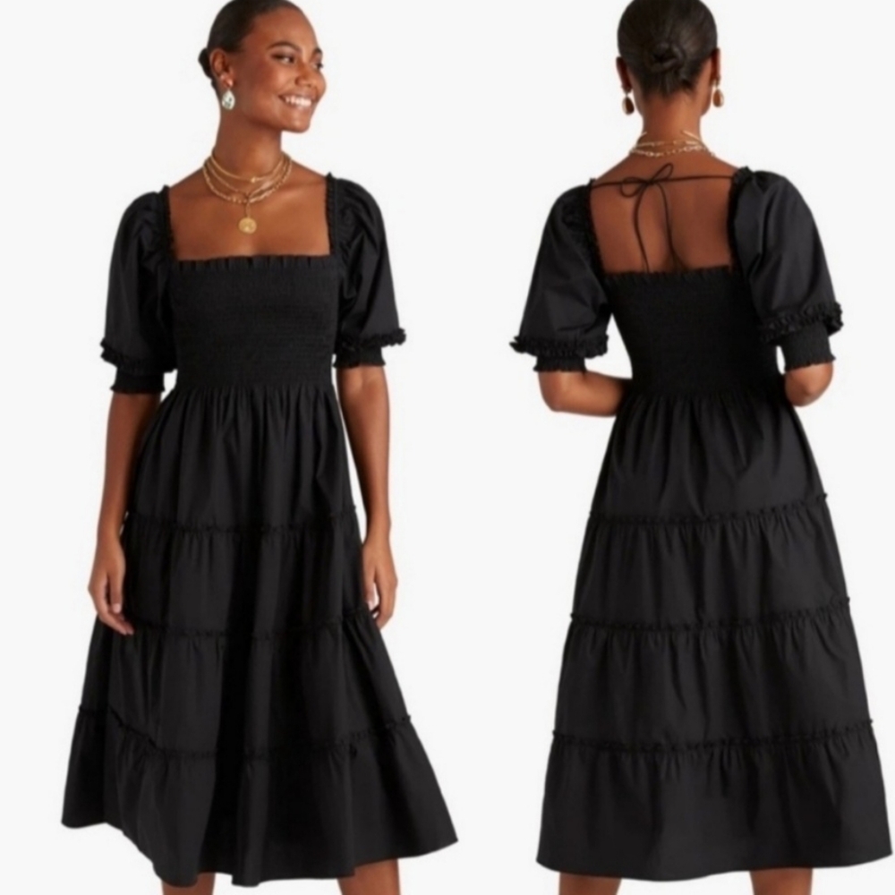 Hill House Elegant Black Tiered Midi Dress